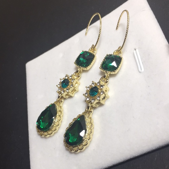 🍏50% OFF/3+...Emerald Green Crystals Dangle Earrings - Picture 8 of 10